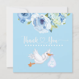 Tarjeta De Agradecimiento Blue Stork Monogram Floral Baby Shower Gracias
