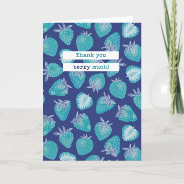 Tarjeta De Agradecimiento Blue Strawberry Gracias Berry Mucho Card (Anverso)