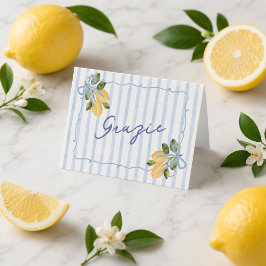 Tarjeta De Agradecimiento Blue Stripe Grazie Lemon Baby Shower