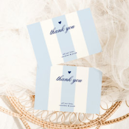 Tarjeta De Agradecimiento Blue Stripe Heart Valentine Baby Shower