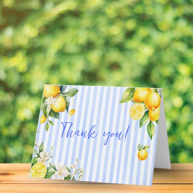 Tarjeta De Agradecimiento Blue Stripe Lemons Baby Shower Thank You Card (Ciao Baby Blue Stripe Lemons Baby Shower Thank you card)