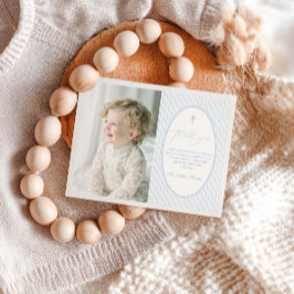 Tarjeta De Agradecimiento Blue Striped Baptism Flat Thank You Card