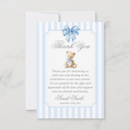 Tarjeta De Agradecimiento Blue Stripes Bear Grand millennial