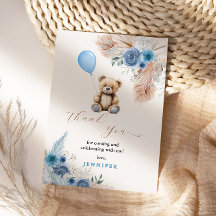 Blue Teddy Bear Baby Shower Florals Pampas Grass