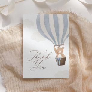 Tarjeta De Agradecimiento Blue Teddy Bear Hot Air Balloon Baby Shower