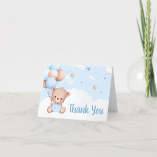 Tarjeta De Agradecimiento Blue Teddy Bear Nubes Globo Baby Shower