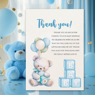 Tarjeta De Agradecimiento Blue Teddy Bear "We Can Bearly Wait" 