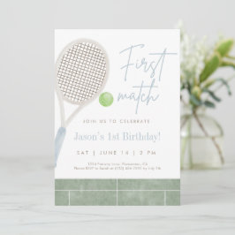Tarjeta De Agradecimiento Blue Tennis First Birthday Party Invitation