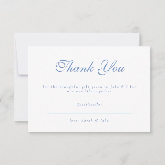 Tarjeta De Agradecimiento Blue Text White Wedding Thank You (Anverso)