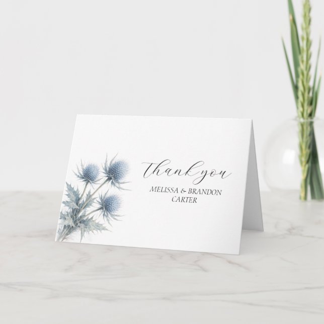 Tarjeta De Agradecimiento Blue Thistle Scottish Floral Wedding Thank you  (Anverso)