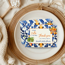 Tarjeta De Agradecimiento Blue Tile Cutie Naranja Citrus Baby Shower Favor