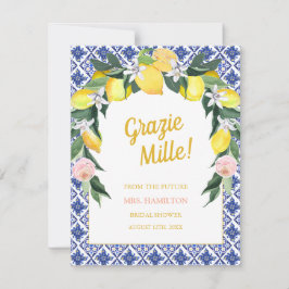 Tarjeta De Agradecimiento Blue Tiles Lemon Grazie Mille Bridal Shower