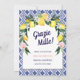 Tarjeta De Agradecimiento Blue Tiles Lemon Grazie Mille Bridal Shower