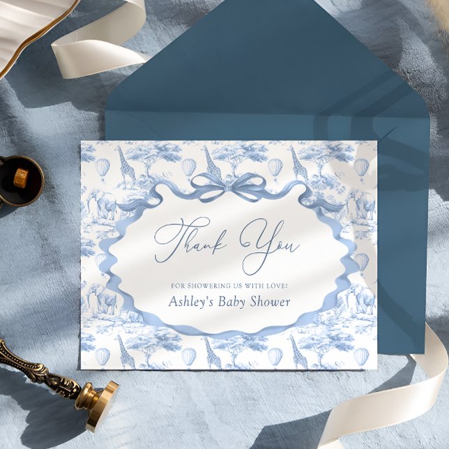 Tarjeta De Agradecimiento Blue Toile Safari Animals Baby Shower Gracias (Subido por el creador)