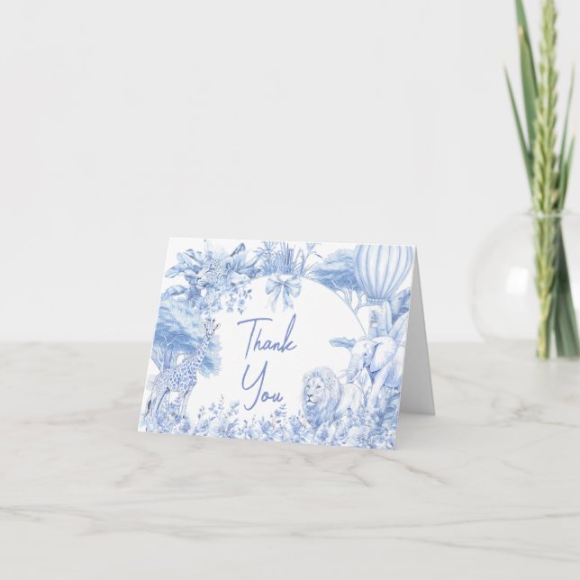 Tarjeta De Agradecimiento Blue Toile Safari Baby Shower (Anverso)