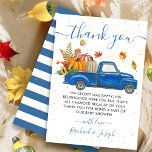 Tarjeta De Agradecimiento Blue Truck Autumn Pumpkin Fall Baby Shower<br><div class="desc">Tarjeta de agradecimiento de Baby Shower de Blue Truck Pumpkin otoño Fall</div>