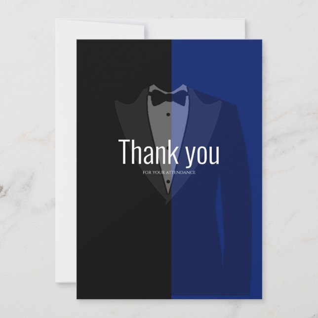 Tarjeta De Agradecimiento Blue tuxedo poker bachelParte gracias c (Anverso)