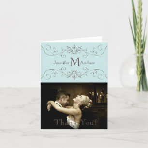 Tarjeta De Agradecimiento Blue Vintage Photo You Card Boda