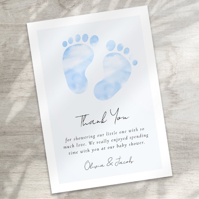 Tarjeta De Agradecimiento Blue Watercolor Baby Fez Baby Shower (Subido por el creador)