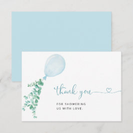 Tarjeta De Agradecimiento Blue Watercolor Balloon Boy Baby Shower