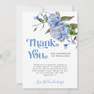 Tarjeta De Agradecimiento Blue Watercolor Flower Boy Baby Shower
