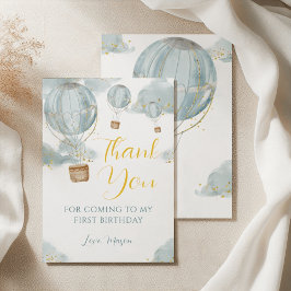 Tarjeta De Agradecimiento Blue Watercolor Hot Air Balloon Boy Cumpleaños
