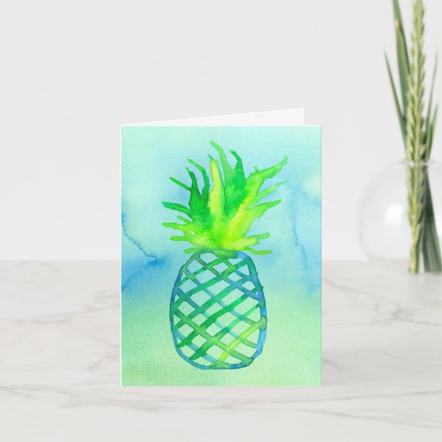 Tarjeta De Agradecimiento Blue Watercolor Pineapple Gracias (Anverso)