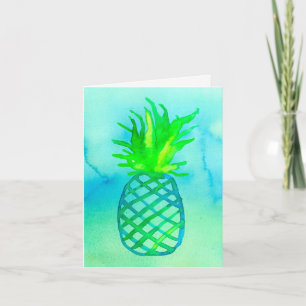 Tarjeta De Agradecimiento Blue Watercolor Pineapple Gracias