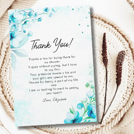 Tarjeta De Agradecimiento Blue Watercolor Wildflowers Modern Bridal Shower