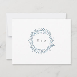 Tarjeta De Agradecimiento Blue Watercolor Wreath Monograma plano