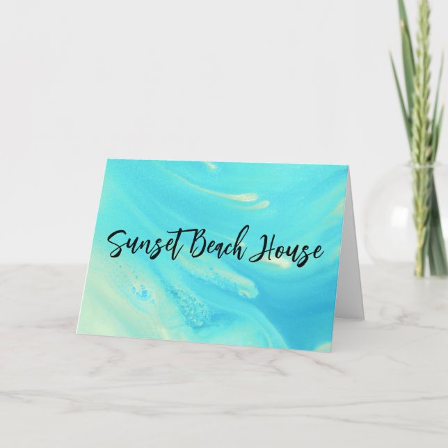 Tarjeta De Agradecimiento Blue Wave Sunset Beach House (Anverso)