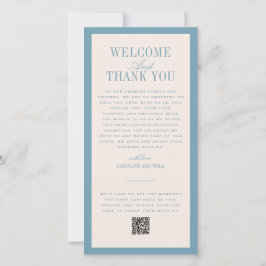 Tarjeta De Agradecimiento Blue Wedding Ceremony or Reception Welcome