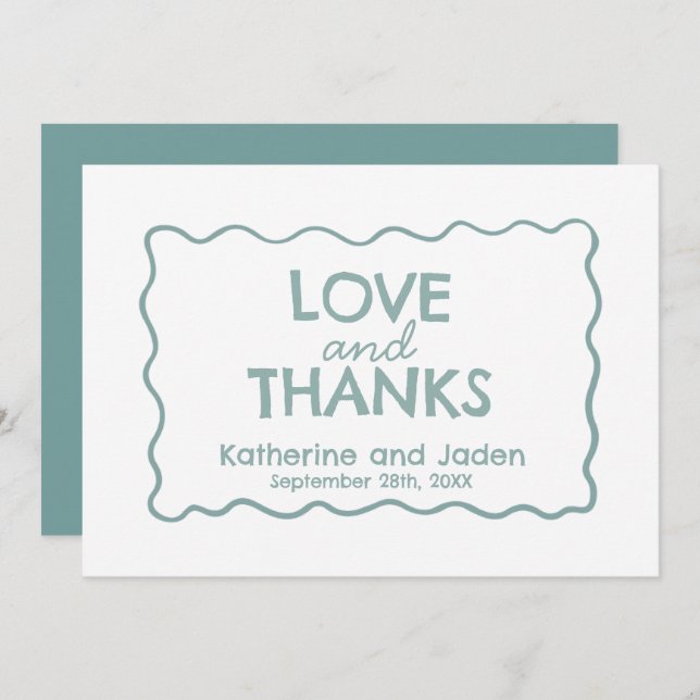 Tarjeta De Agradecimiento Blue Whimsical doodle wedding Flat Thank You Card (Anverso / Reverso)