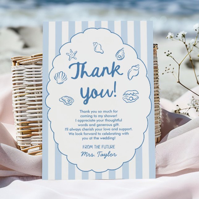 Tarjeta De Agradecimiento Blue Whimsical Seashell Coastal Bridal Shower (Subido por el creador)