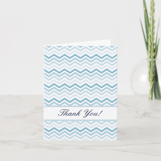 Tarjeta De Agradecimiento Blue White Chevron Ombre Gracias (Anverso)