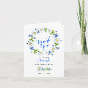 Tarjeta De Agradecimiento Blue White Country Daisy 80th Birthday Gracias