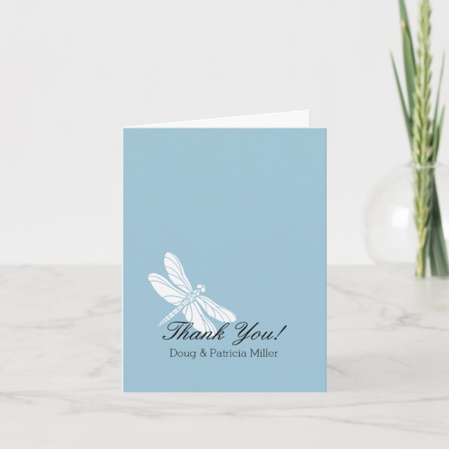 Tarjeta De Agradecimiento Blue White Dragonfly Gracias (Anverso)