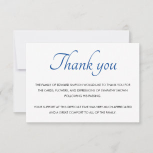 Tarjeta De Agradecimiento Blue & White Gracias Memorial Funeral