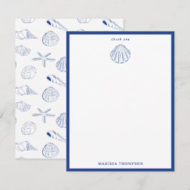 Tarjeta De Agradecimiento Blue White Hand Drawing Sea Shells Beach Summer