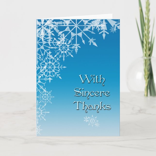 Tarjeta De Agradecimiento Blue White Snowflake Gracias (Anverso)