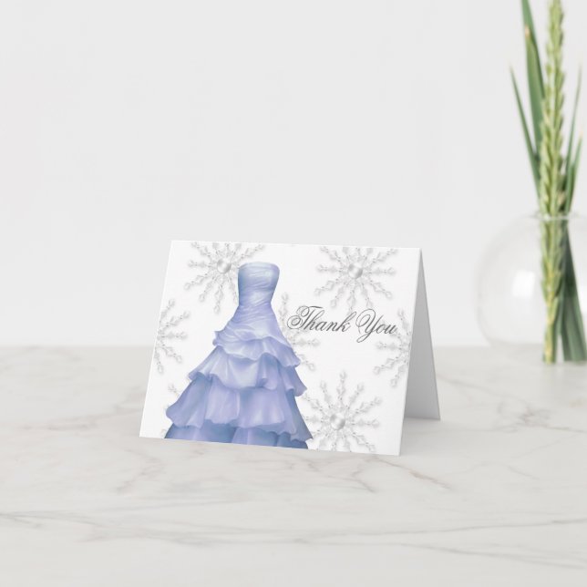 Tarjeta De Agradecimiento Blue White Snowflakes Quinceanera (Anverso)
