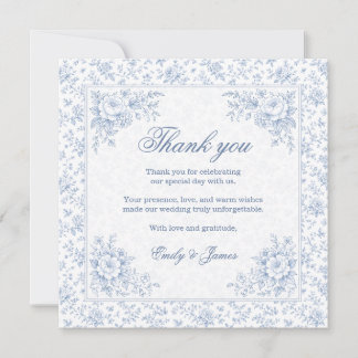Tarjeta De Agradecimiento Blue & White Vintage Floral Wedding Thank you card