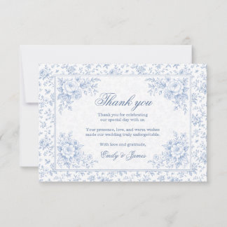 Tarjeta De Agradecimiento Blue & White Vintage Floral Wedding Thank you card