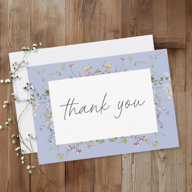 Tarjeta De Agradecimiento Blue Wildflower Garden Elegant Wedding (Subido por el creador)