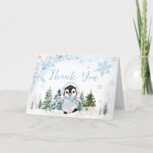 Tarjeta De Agradecimiento Blue Winter Penguin Baby Shower
