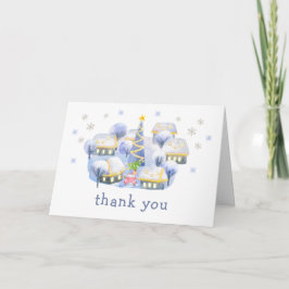 Tarjeta De Agradecimiento Blue Winter Snow It Take A Village Baby Shower 