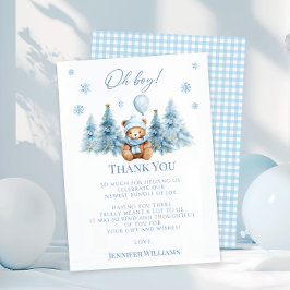 Tarjeta De Agradecimiento Blue Winter Teddy Bear Pine Trees Baby Boy Shower