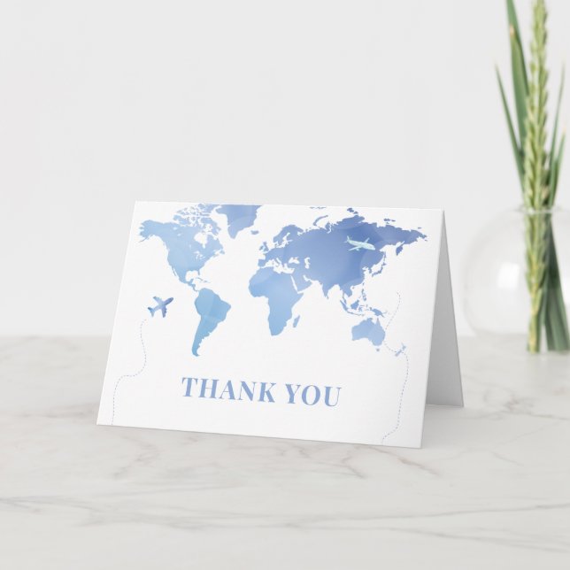 Tarjeta De Agradecimiento Blue World Map Travel Adventure Baby Shower (Anverso)