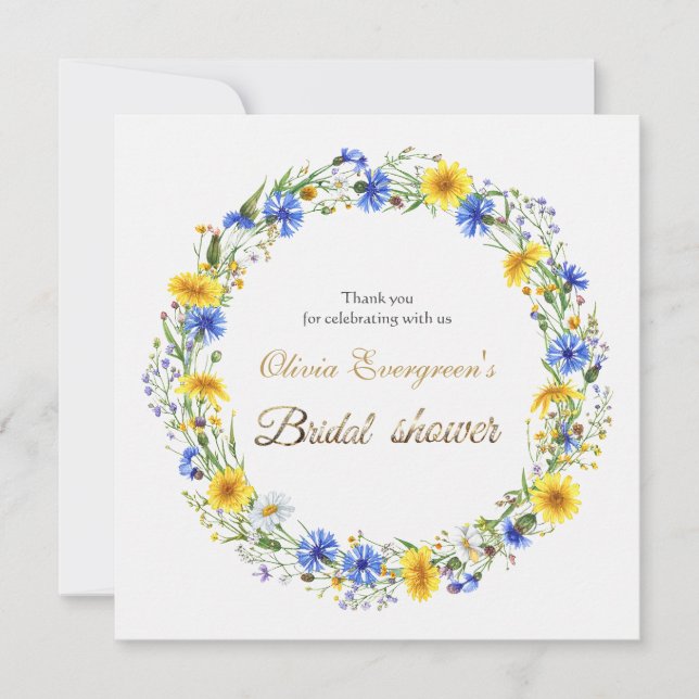 Tarjeta De Agradecimiento Blue Yellow Lavender Wildflower Wreath (Anverso)