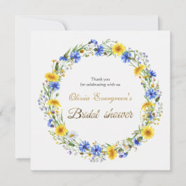 Tarjeta De Agradecimiento Blue Yellow Lavender Wildflower Wreath